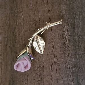VINTAGE Pink Rose Brooch